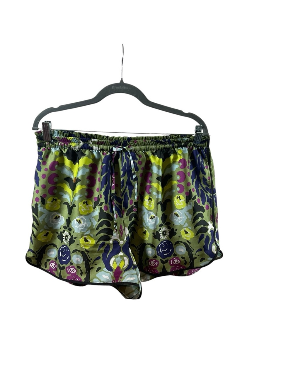 Zara Olive Multi Floral Satin Athletic Shorts